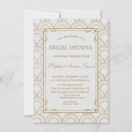 Invitation Grande Fête des mariées d'or Art Déco blanc (Devant)