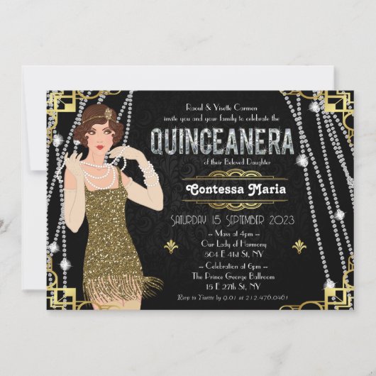 Invitation Grande Fille Flapper Gatsby Quinceanera  (Devant)