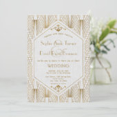 Invitation Grande Gatsby Art Déco Gold White Wedding Invitati (Debout devant)