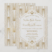Invitation Grande Gatsby Art Déco Gold White Wedding Invitati (Devant / Derrière)