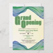 Invitation Grande ouverture Bleu Vert Bordure Aquarelle Vague (Devant)
