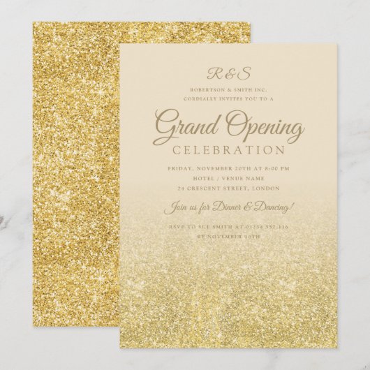 Invitation Grande ouverture d'entreprise Gold Glam Parties sc (Devant / Derrière)