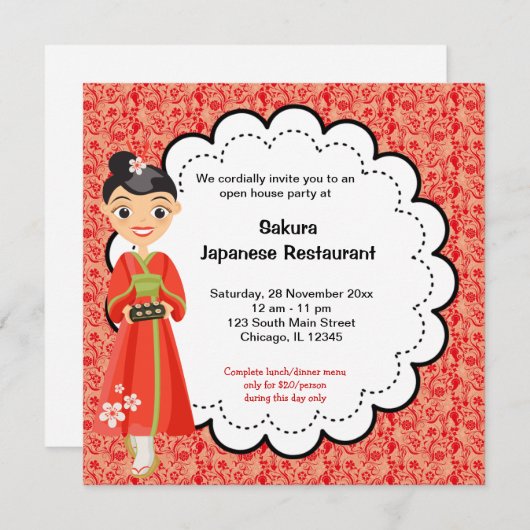 Invitation Grande ouverture japonaise (Devant / Derrière)