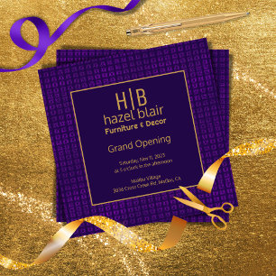 Invitation Grande ouverture Purple et Or Monogramme entrepris