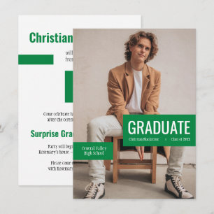 Invitation Grande photo avec des blocs de Green Graduation