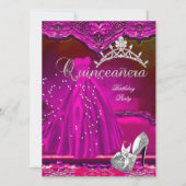 Invitation Grande Quinceanera 15e Anniversaire Rosée Rosée (Devant)