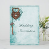 Invitation Grande serrure romantique de coeurs et mariage (Debout devant)