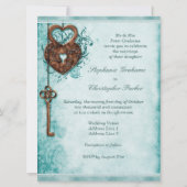 Invitation Grande serrure romantique de coeurs et mariage (Dos)