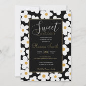 Invitation Grandes Fleurs Blances Blances Retro Design Noir (Devant)