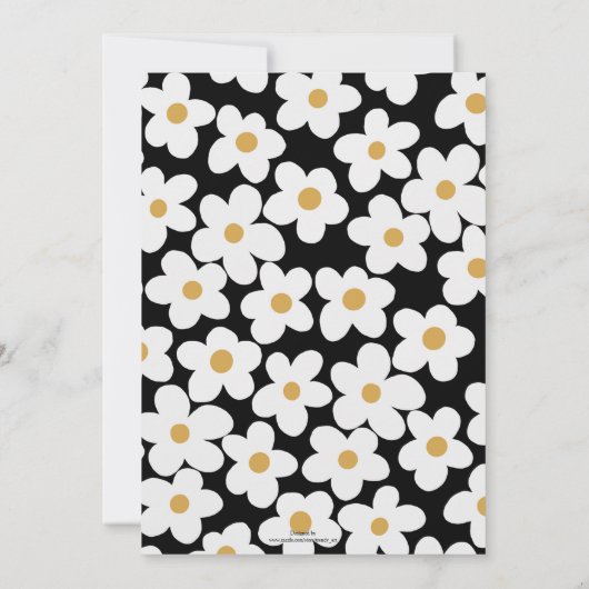 Invitation Grandes Fleurs Blances Blances Retro Design Noir (Dos)