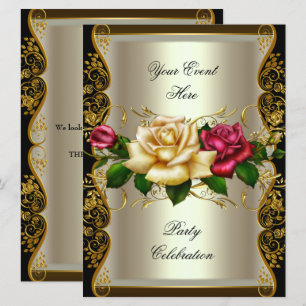 Invitation GRANDES Fleurs Roses Crème Or Noir pour Toute Réce