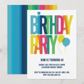 Invitation Grandes Lettres colorées Fête d'anniversaire pour (Devant / Derrière)