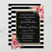 Invitation Grandes Roses de noir et blanc Mariage juif (Devant / Derrière)