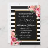 Invitation Grandes Roses de noir et blanc Mariage juif (Devant)