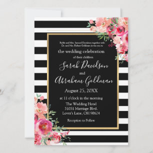 Invitation Grandes Roses de noir et blanc Mariage juif