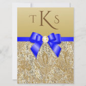 Invitation Grandes Séquences d'or de Faux Royal Blue Bow Mari (Devant)
