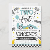 Invitation Grandir deux Fast Blue Race Car 2e anniversaire (Devant)