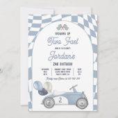 Invitation Grandir deux Fast Blue Race Car 2e anniversaire (Devant)