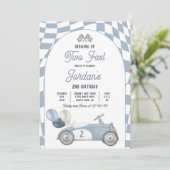 Invitation Grandir deux Fast Blue Race Car 2e anniversaire (Debout devant)