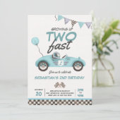 Invitation Grandir deux Fast Blue Race Car 2e anniversaire (Debout devant)