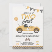 Invitation Grandir deux rapide voiture de course jaune 2e ann (Devant)