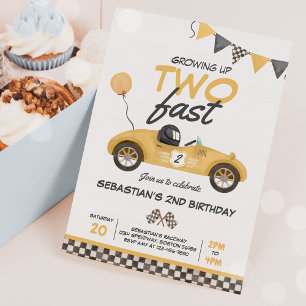 Invitation Grandir deux rapide voiture de course jaune 2e ann