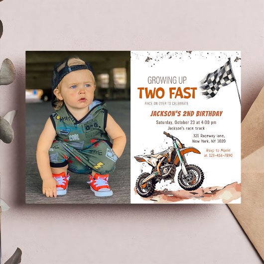 Invitation Grandir Deux Vélo Fast Dirt Boy 2e anniversaire