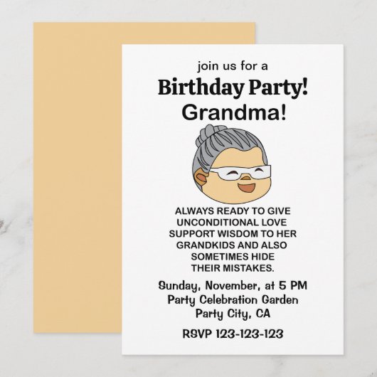 Invitation Grandma Grandmother Birthday Party (Devant / Derrière)