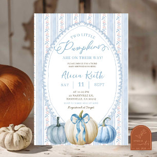 Invitation Grandmillennial Blue Pumpkin Boy Jumeaux Baby Show
