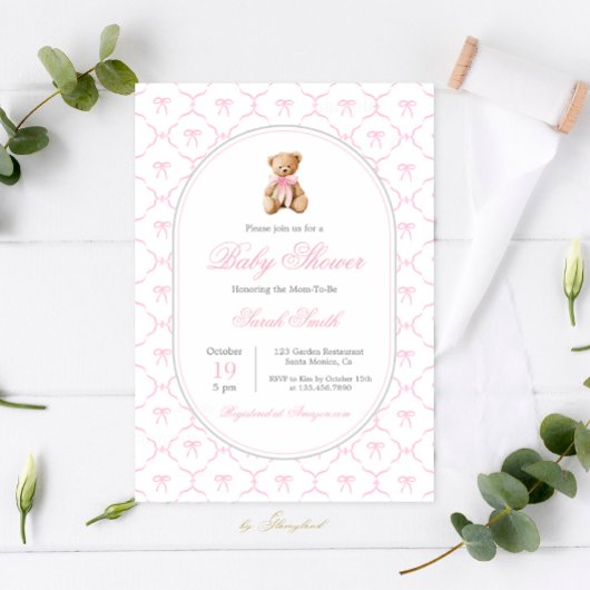 Invitation Grandmillennial Bow Baby shower Girl