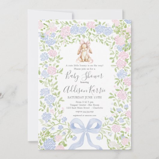 Invitation Grandmillennial Bunny Rabbit baby shower invite (Devant)