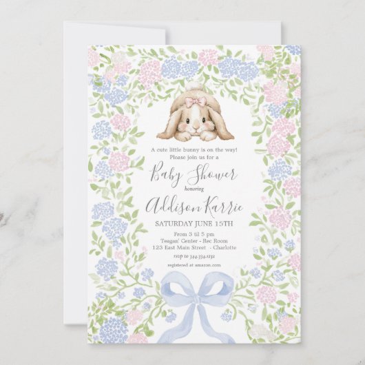 Invitation Grandmillennial Bunny Rabbit baby shower invite (Devant)
