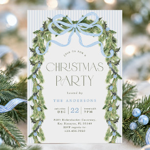 Invitation Grandmillennial Couronne de Noël à rayures bleues