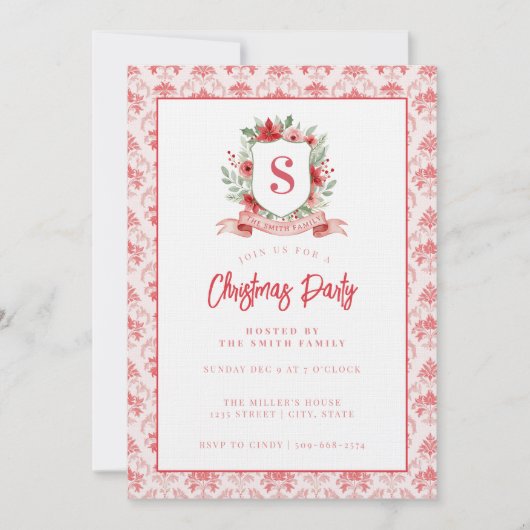 Invitation Grandmillennial Floral Crest | Christmas Monogram (Devant)