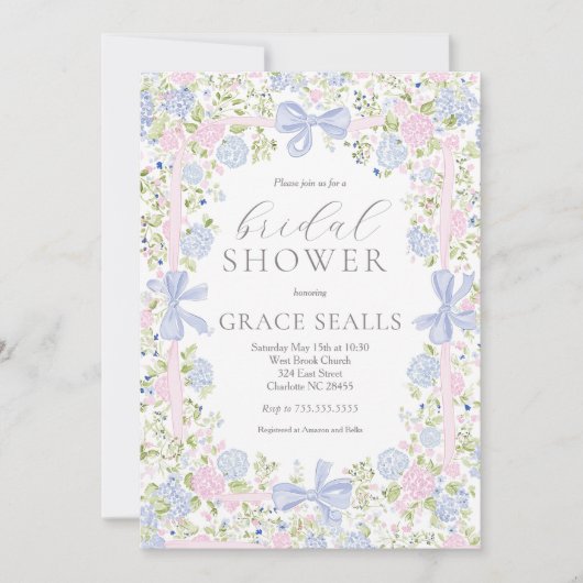 Invitation Grandmillennial Pink and Blue bridal shower invite (Devant)
