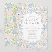 Invitation Grandmillennial Pink and Blue bridal shower invite (Devant / Derrière)