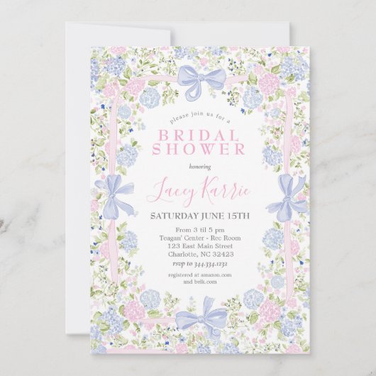 Invitation Grandmillennial Pink and Blue bridal shower invite (Devant)
