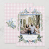 Invitation Grandmillennial Pink & Blue Holly Christmas (Devant / Derrière)