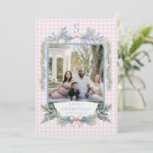 Invitation Grandmillennial Pink & Blue Holly Christmas (Debout devant)