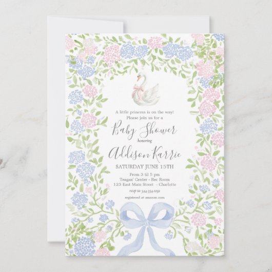 Invitation Grandmillennial Swan baby shower invite (Devant)