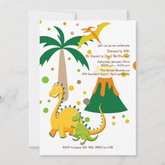 Invitation Grands et Petits Dinosaures (Devant)