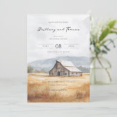 Invitation Grange Bleue Rustique Aquarelle (Debout devant)