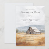 Invitation Grange Bleue Rustique Aquarelle (Devant / Derrière)