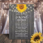 Invitation Grange Bois Fleur de soleil et lampes à cordes Swe<br><div class="desc">Barn Wood Sunflower & String Lights Sweet 16 Anniversaire Invitations Fête.</div>