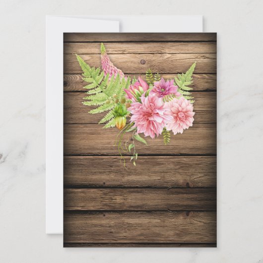 Invitation Grange Bois Fleurs roses Vache Crâne Cornes Mariag (Dos)