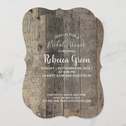 Invitation grange bois rustique pays nuptiale (Devant / Derrière)