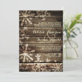 Invitation Grange Bois Snowflakes Rustique Mariage d'hiver (Debout devant)