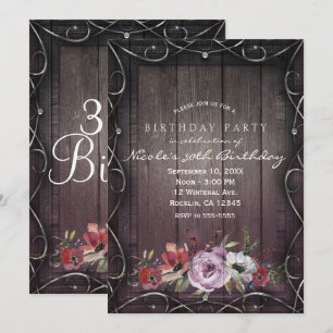 Invitation Grange Charme Rustique Bois & Fleurs Fête d'annive