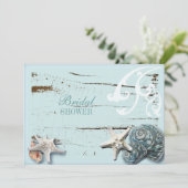 Invitation Grange côtière bois aqua bleu étoile coquillages (Debout devant)