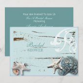 Invitation Grange côtière bois aqua bleu étoile coquillages (Devant / Derrière)